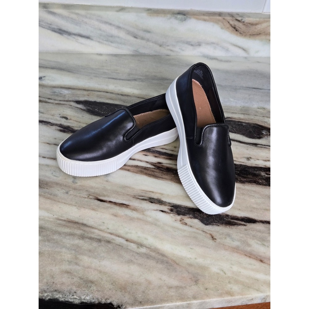 Halogen Womens Black Leather Platform Slip On Sneakers Size 6M
